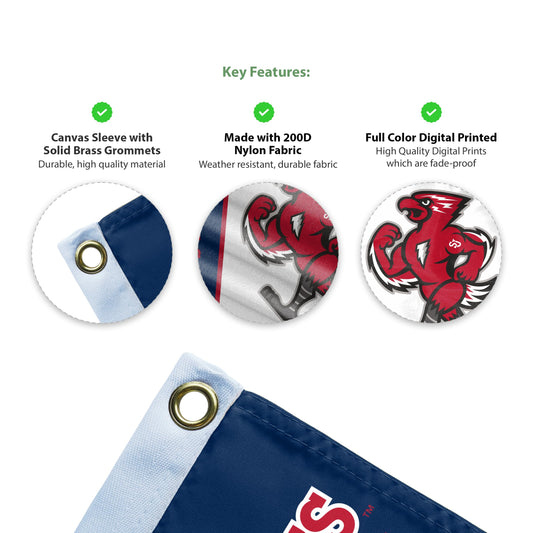 AGAS St. John’s University Flag 4 x 6 ft – Single Sided Printed Nylon SJU Red Storm Mascot and Vertical Wordmark Design – Official NCAA Red Storm Flag – Outdoor Display with Canvas Header, Brass Grommets and Reinforced Stitched Edges