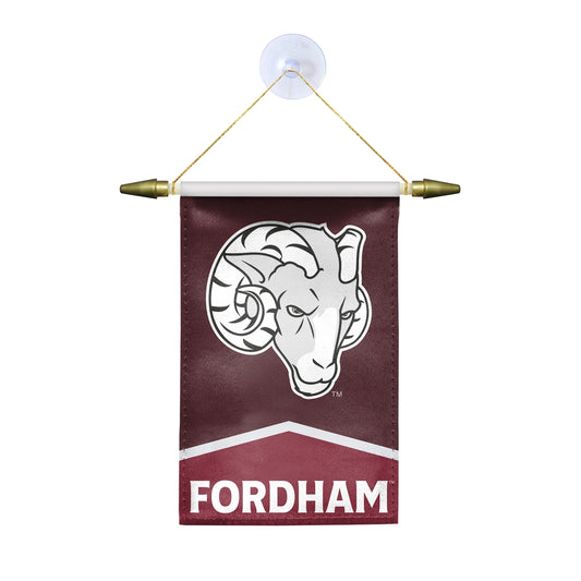 AGAS Fordham University Mini Banner 4 x 6 inch – Single Sided Printed Satin Fordham Rams Banner Ram Head and Fordham Text Design – Official NCAA Product – Fordham University Hanging Banner with Cross Bar, Hanging Cord and Suction Cup