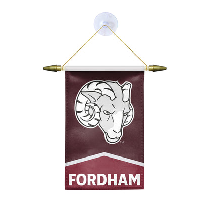 AGAS Fordham University Mini Banner 4 x 6 inch – Single Sided Printed Satin Fordham Rams Banner Ram Head and Fordham Text Design – Official NCAA Product – Fordham University Hanging Banner with Cross Bar, Hanging Cord and Suction Cup