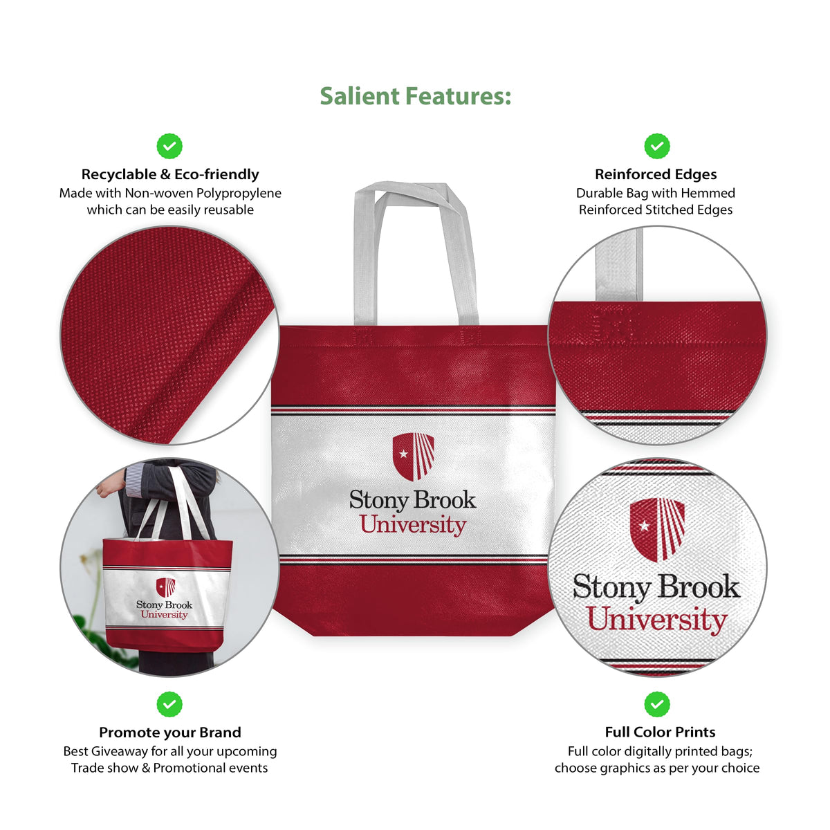 AGAS Stony Brook University Tote Bag 14 x 14 x 8 inch – Single Sided Printed Nonwoven Fabric Stony Brook Seawolves Design – Official NCAA SBU Product – Reusable Tote Bag