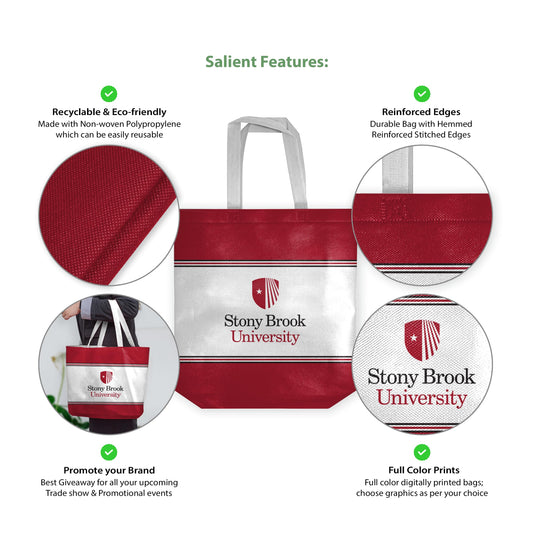 AGAS Stony Brook University Tote Bag 14 x 14 x 8 inch – Single Sided Printed Nonwoven Fabric Stony Brook Seawolves Design – Official NCAA SBU Product – Reusable Tote Bag