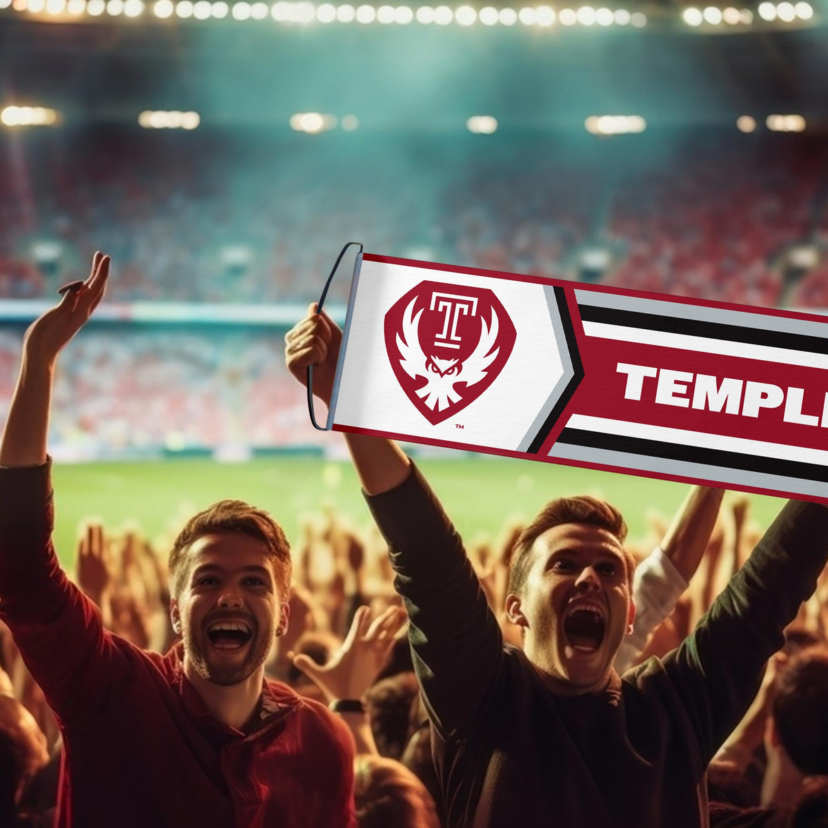 AGAS Temple Owls Text and Owl Logo Scroll Banner 9.5 x 27.5 inch – Single Sided Printed Vinyl 1 Ply – Officially Licensed NCAA Product – Temple Owls Roll Up Banner with PVC Tube and Handles