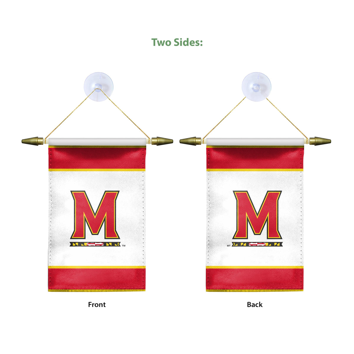 AGAS Small Maryland UMD University Banner - House Flag with Suction Cup 4x6 Inch - Terps Mini Flags for Car Rearview Mirror and Window Décor