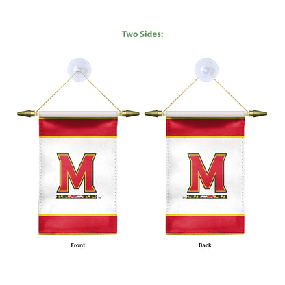 AGAS Small Maryland UMD University Banner - House Flag with Suction Cup 4x6 Inch - Terps Mini Flags for Car Rearview Mirror and Window Décor