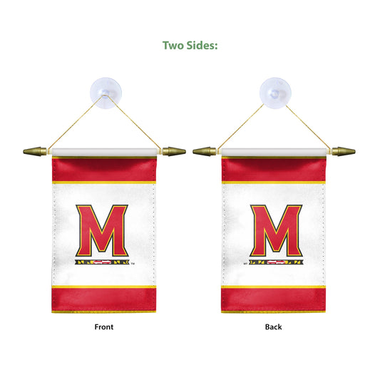 AGAS Small Maryland UMD University Banner - House Flag with Suction Cup 4x6 Inch - Terps Mini Flags for Car Rearview Mirror and Window Décor