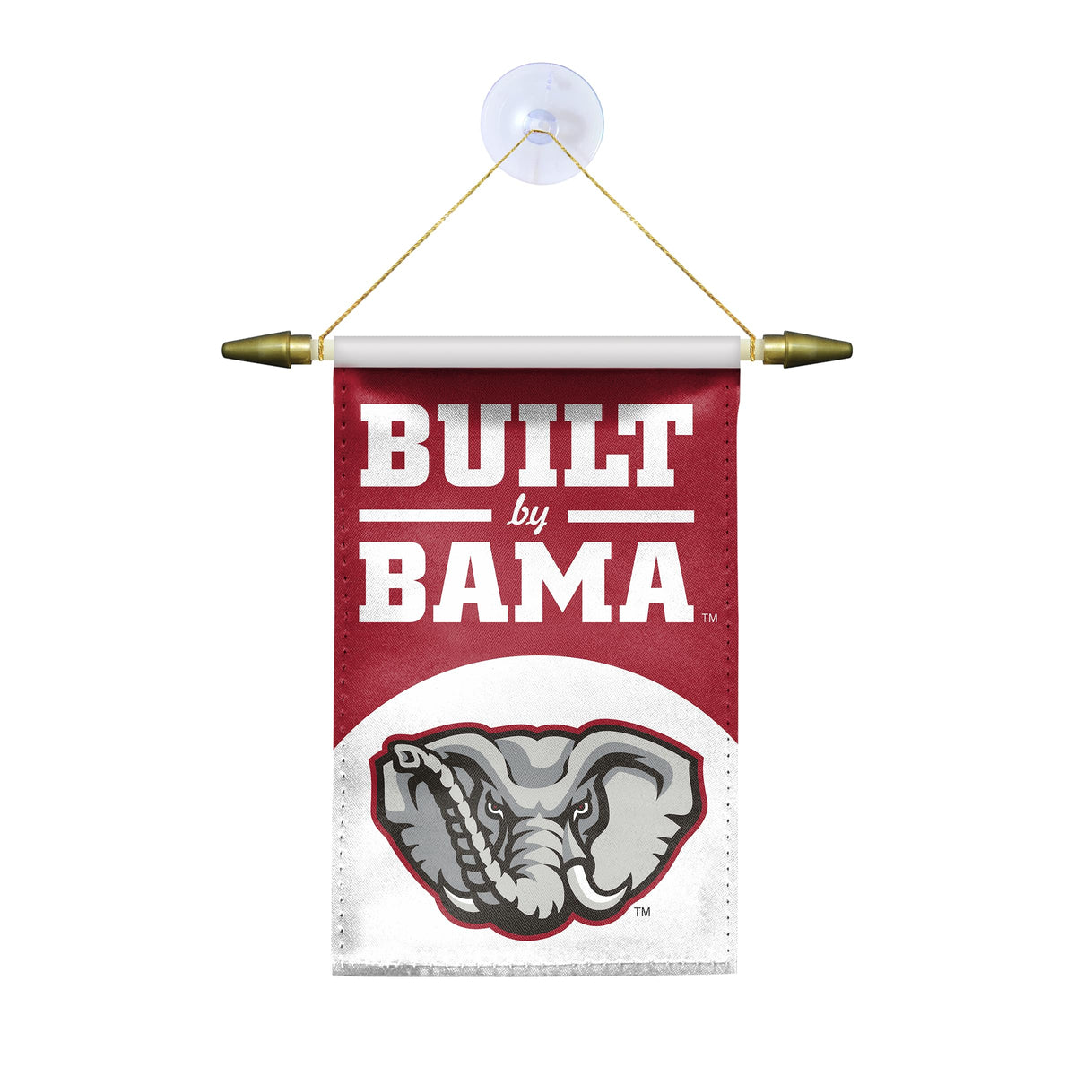 AGAS NCAA Alabama University Crimson Tide Built by Bama Mini Window Banner Hanging with Suction Cup, For cars, SUVs, or trucks