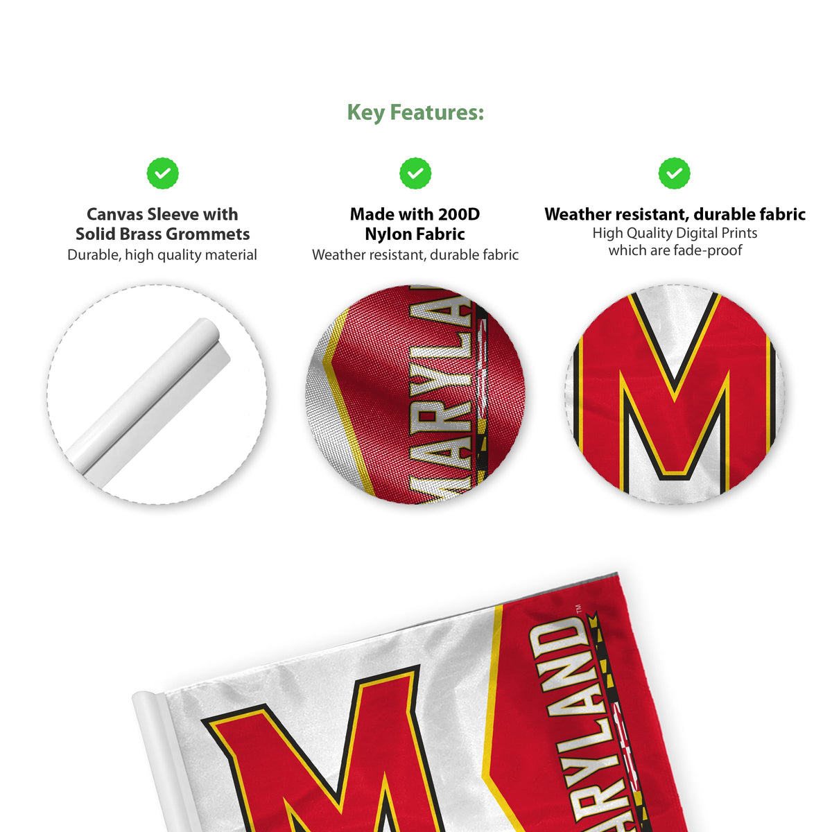AGAS Maryland UMD University Terrapins Golf Flags with Tube Insert 6"x8", Mini Putting Green Flags for Yard, 200D Nylon, Canvas Header Stitched Borders