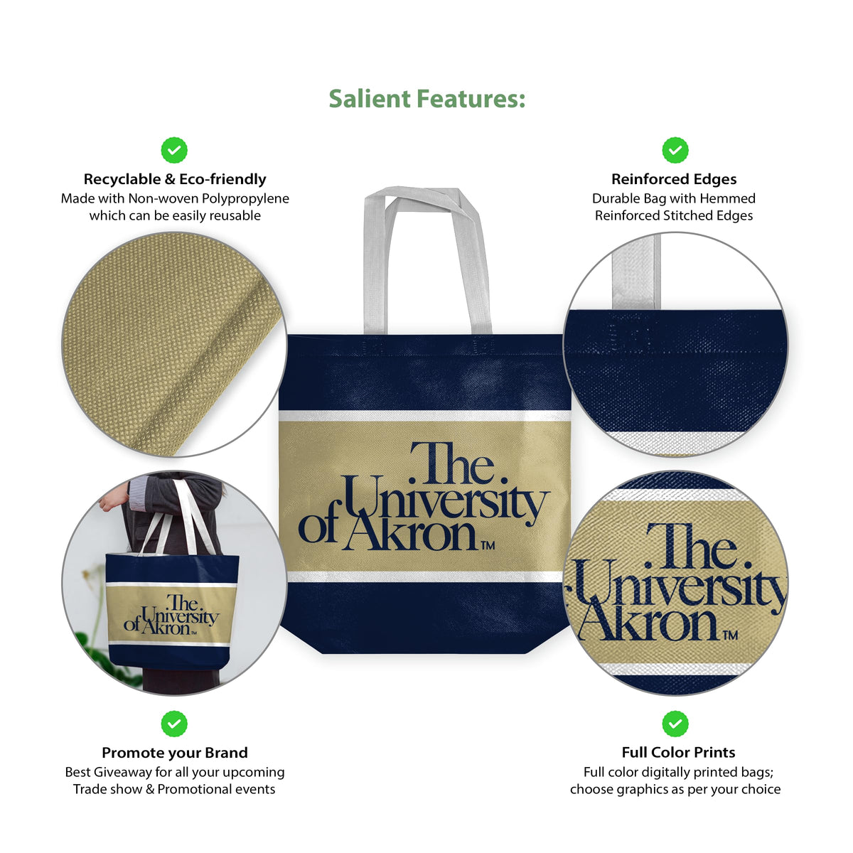 University of Akron Tote Bag 14 x 14 x 8 inch