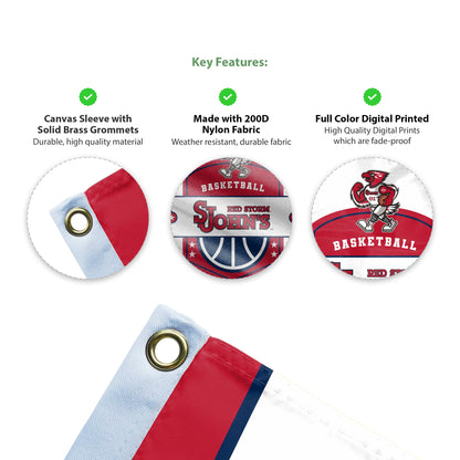 AGAS St. John’s University Flag 4 x 6 ft – Single Sided Printed Nylon SJU Red Storm Basketball Crest Design – Official NCAA Red Storm Flag – Outdoor Display with Canvas Header, Brass Grommets and Reinforced Stitched Edges