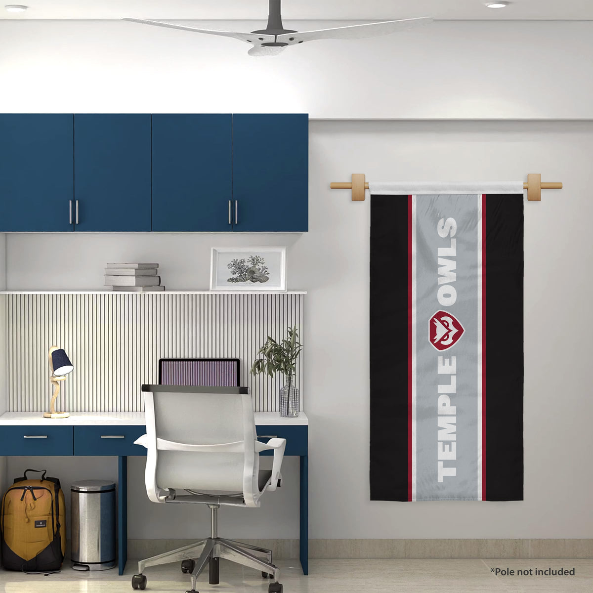 AGAS Temple Owls Vertical Wordmark Banner 2 x 4 ft – Single Sided Printed Polyester with Bleed Through – Officially Licensed NCAA Product – Temple University Hanging Banner with 1.5 inch Pole Sleeve and Reinforced Stitching