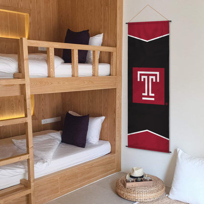 AGAS Temple University T Logo Scroll Sign 17.5 x 48 inch – Single Sided Printed Polyester – Officially Licensed NCAA Product – Temple Owls Hanging Scroll Sign with PVC Poles and Hanging Cord