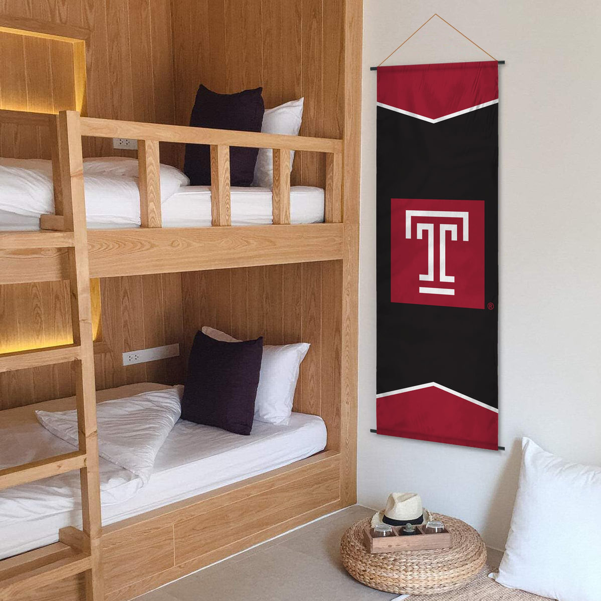 AGAS Temple University T Logo Scroll Sign 17.5 x 48 inch – Single Sided Printed Polyester – Officially Licensed NCAA Product – Temple Owls Hanging Scroll Sign with PVC Poles and Hanging Cord