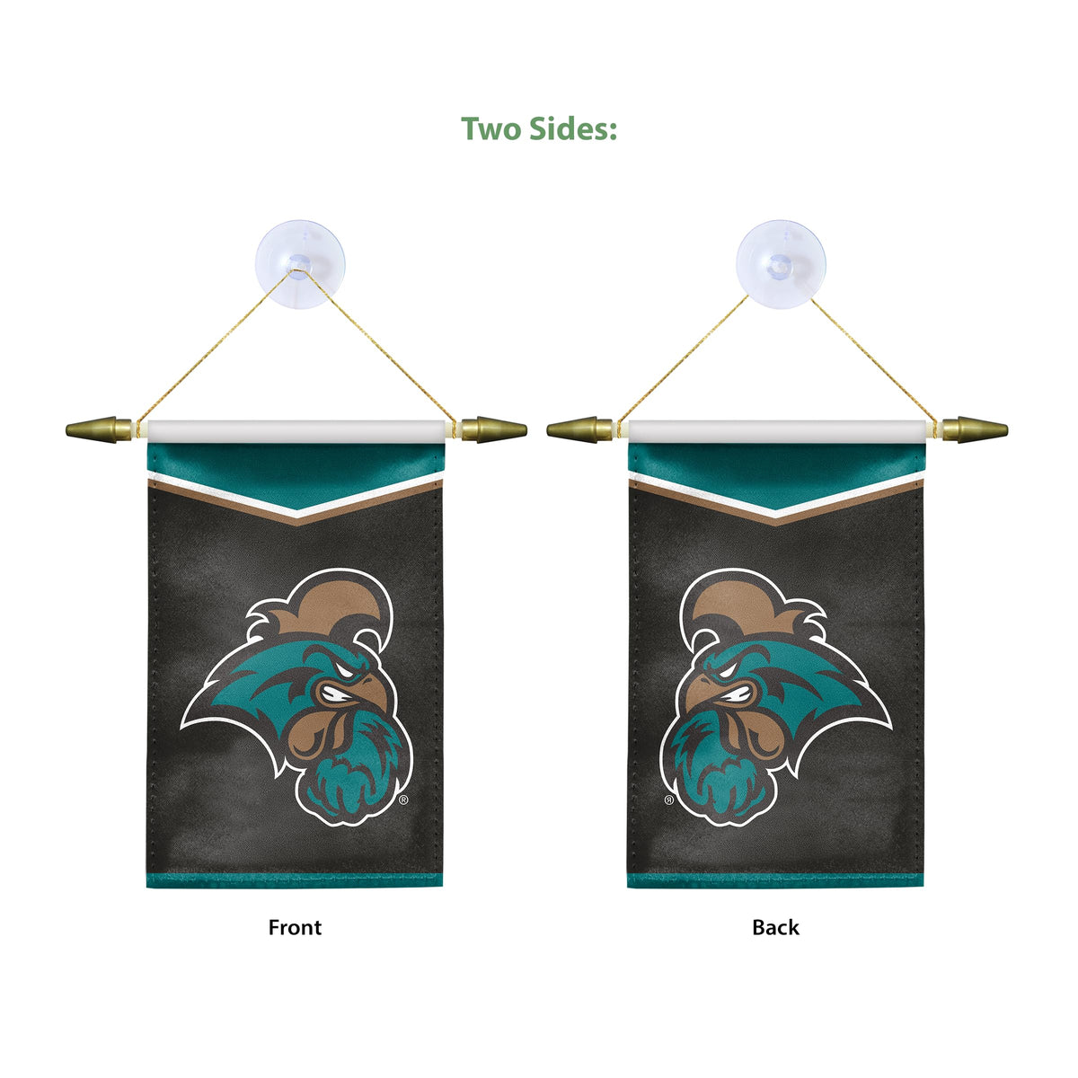 AGAS Small Coastal Carolina CCU University Mini Banner with Suction Cup 4x6 Inch - Chanticleers Mini Flags for Car Rearview Mirror and Window Décor