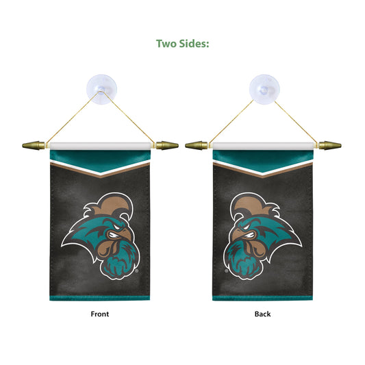 AGAS Small Coastal Carolina CCU University Mini Banner with Suction Cup 4x6 Inch - Chanticleers Mini Flags for Car Rearview Mirror and Window Décor