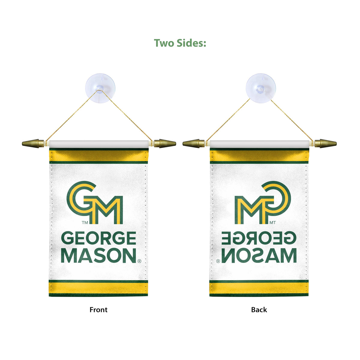 AGAS Small George Mason GMU University Banner - Mini Banner with Suction Cup 4x6 Inch - Patriots Mini Flags for Car Rearview Mirror and Window Décor
