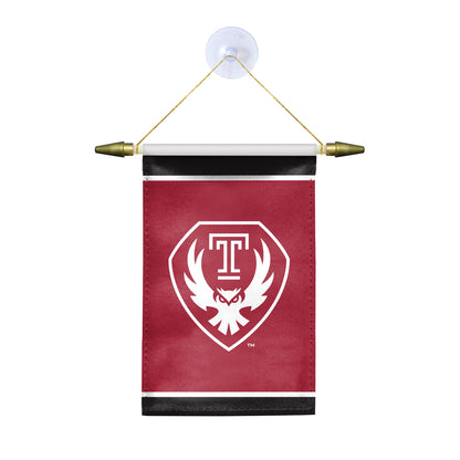 AGAS Temple Owls Shield Logo Mini Banner 4 x 6 inch – Single Sided Printed Satin – Officially Licensed NCAA Product – Temple University Hanging Banner with Cross Bar, Hanging Cord and Suction Cup