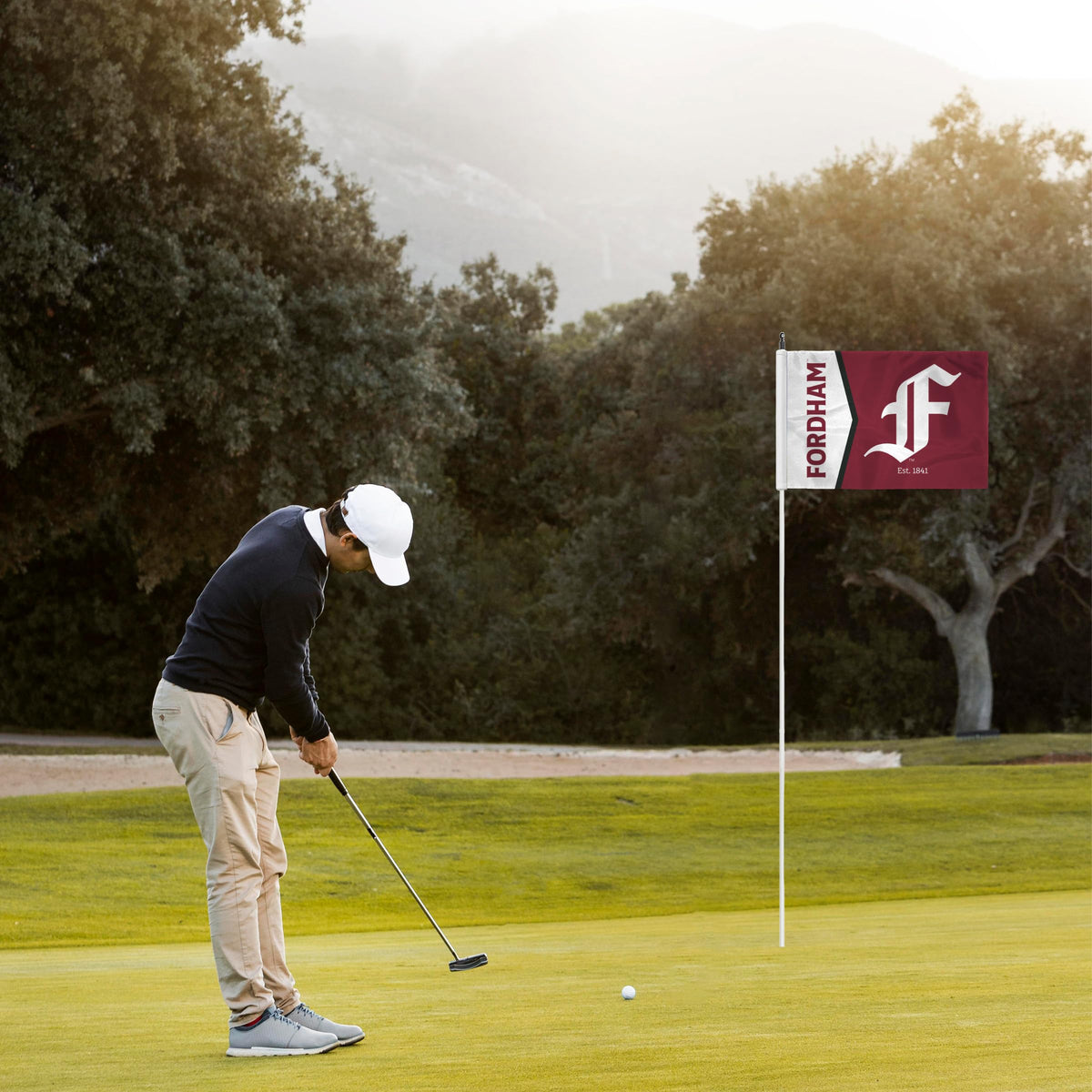 AGAS Fordham University Golf Flag 6 x 8 inch – Single Sided Printed Nylon Fordham Rams Flag with F Logo Design – Official NCAA Product – Fordham University Golf Flag with Plastic Tube Insert and Reinforced Stitched Edges for Outdoor Display