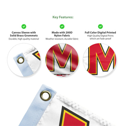 AGAS Large Maryland UMD University Terrapins 4 x 6 Feet Flag Printed 200D Nylon with Brass Grommets 4 x 6 ft Stadium Flag