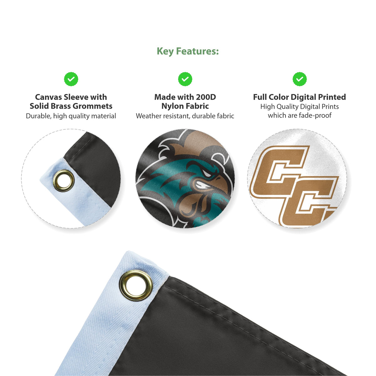 AGAS Coastal Carolina CCU Chanticleers 3' x 5' Flag - 200D Nylon with Brass Grommets - 3' X 5' Feet - Fan Man Cave Banner Flag