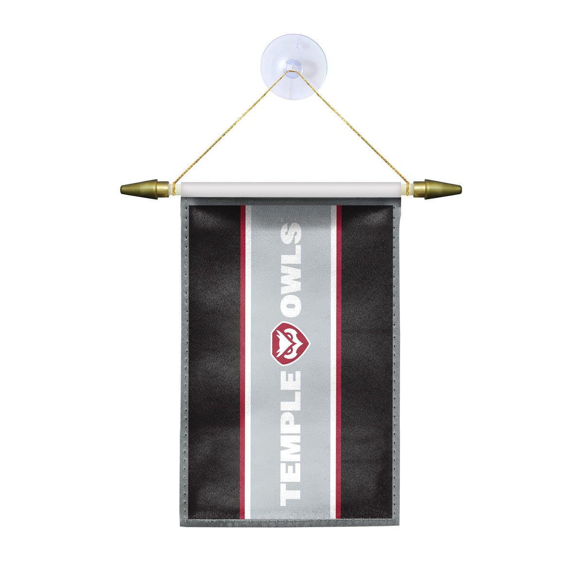AGAS Temple Owls Vertical Text Mini Banner 4 x 6 inch – Single Sided Printed Satin – Officially Licensed NCAA Product – Temple University Hanging Banner with Cross Bar, Hanging Cord and Suction Cup