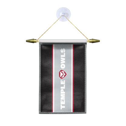 AGAS Temple Owls Vertical Text Mini Banner 4 x 6 inch – Single Sided Printed Satin – Officially Licensed NCAA Product – Temple University Hanging Banner with Cross Bar, Hanging Cord and Suction Cup