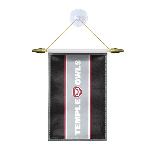 AGAS Temple Owls Vertical Text Mini Banner 4 x 6 inch – Single Sided Printed Satin – Officially Licensed NCAA Product – Temple University Hanging Banner with Cross Bar, Hanging Cord and Suction Cup