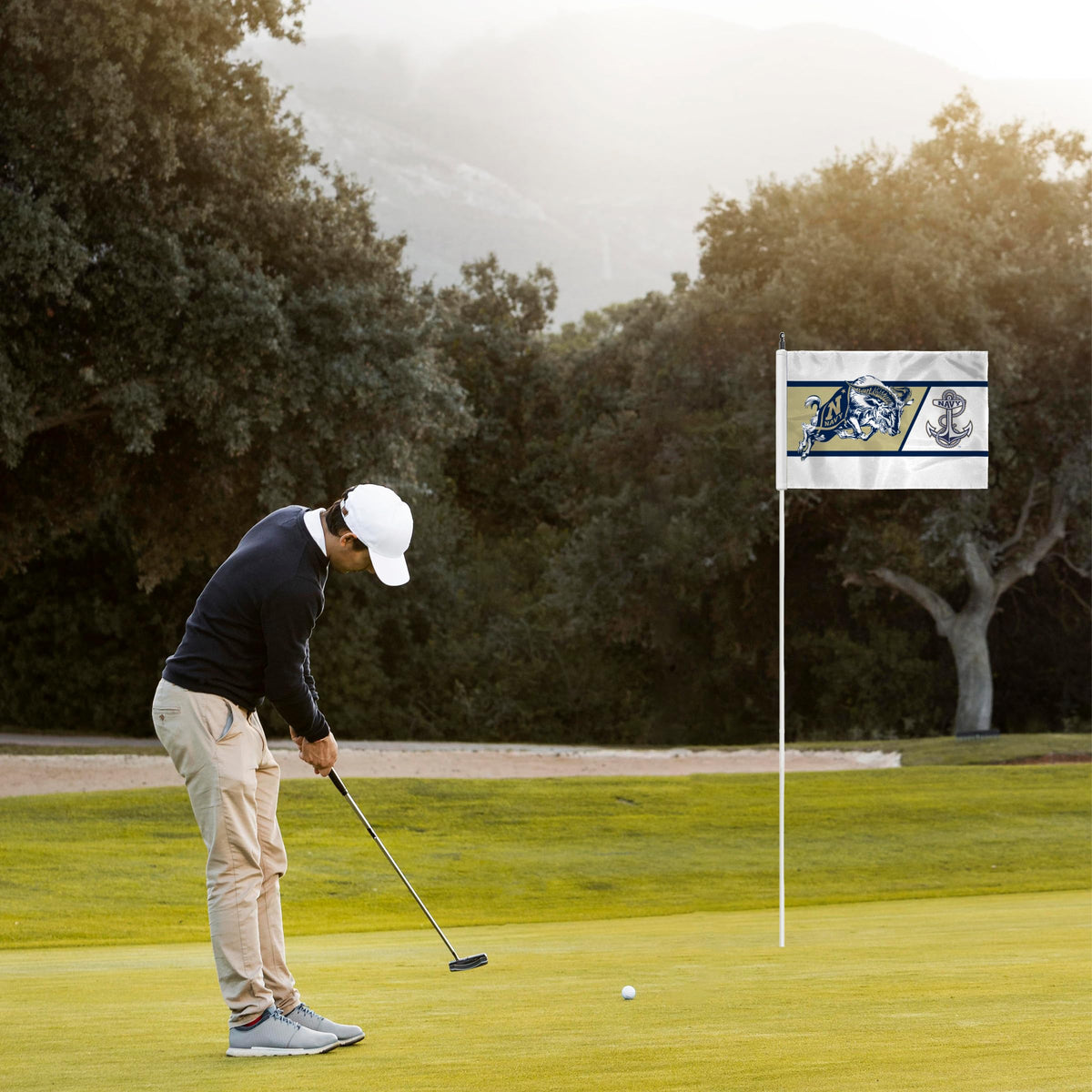 AGAS Navy Midshipmen Wordmark Logo Golf Flags with Grommets 14"x20", Mini Putting Green Flags for Yard, 200D Nylon, Canvas Header Stitched Borders
