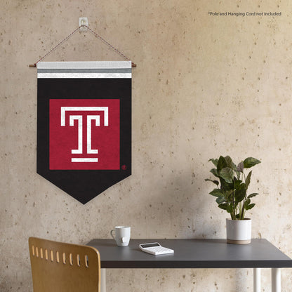 AGAS Temple University Block T Felt Banner 12 x 18 inch – Single Sided Printed Felt 1 Ply – Officially Licensed NCAA Product – Temple Owls Wall Banner with 1 inch Header and Heat Cut Edges