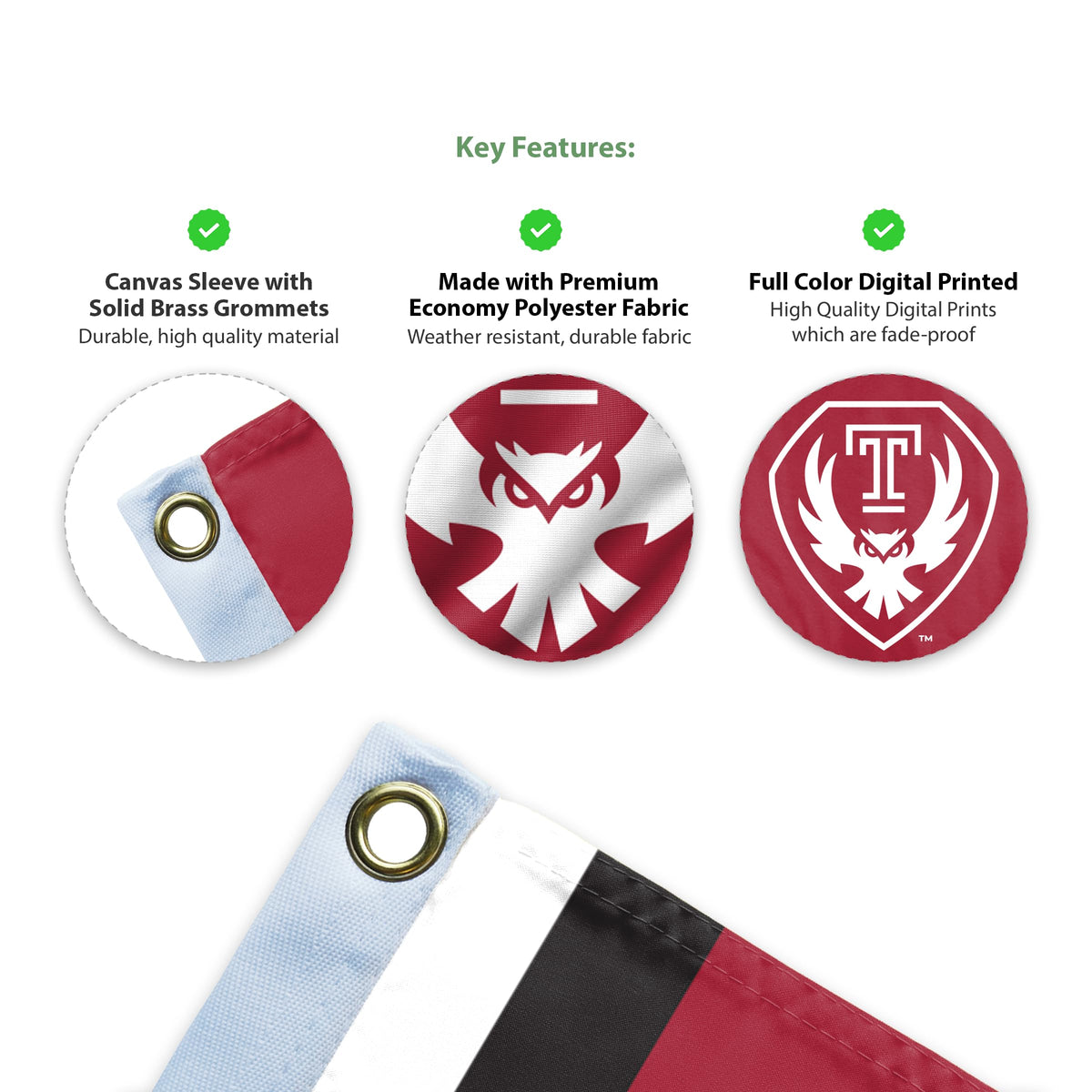 AGAS Temple University TU 3x5 ft Poly Flags