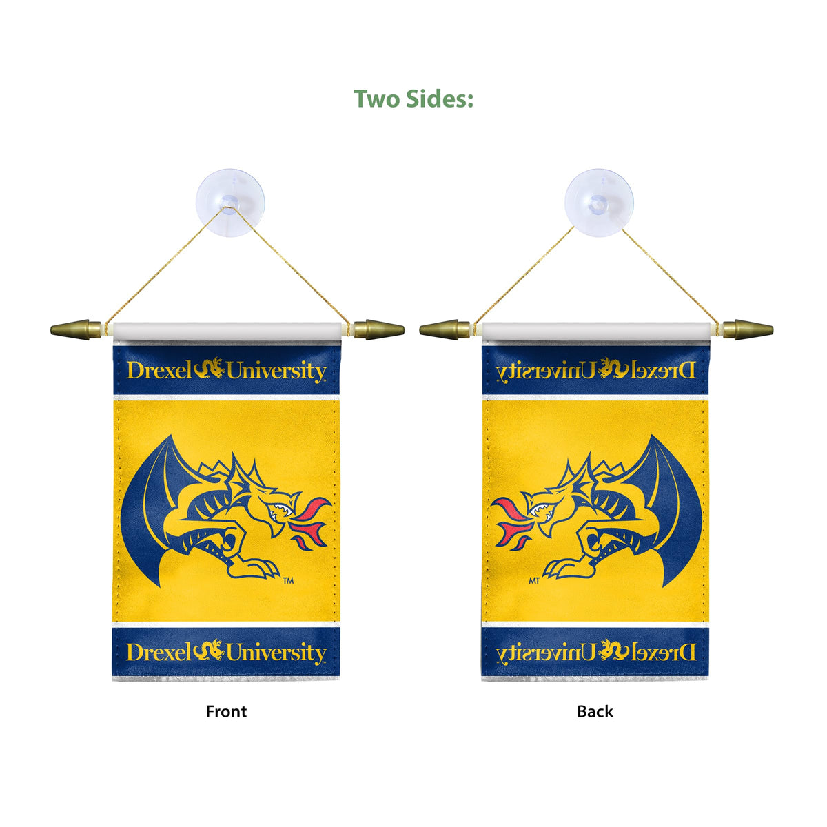 AGAS Small Drexel DU University Banner - Blue House Flag with Suction Cup 4x6 Inch - Dragons Mini Flags for Car Rearview Mirror and Window Décor