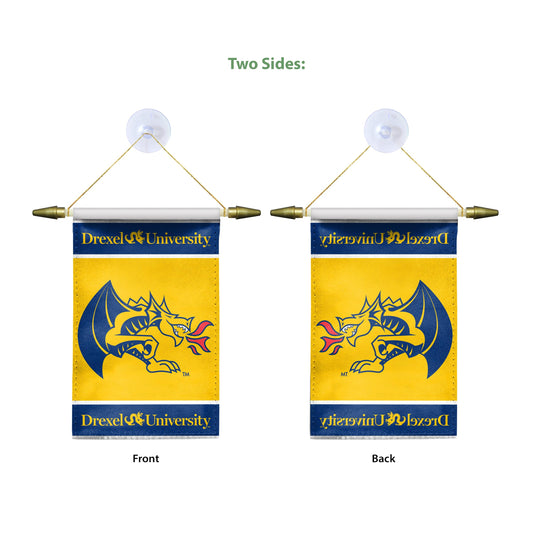 AGAS Small Drexel DU University Banner - Blue House Flag with Suction Cup 4x6 Inch - Dragons Mini Flags for Car Rearview Mirror and Window Décor