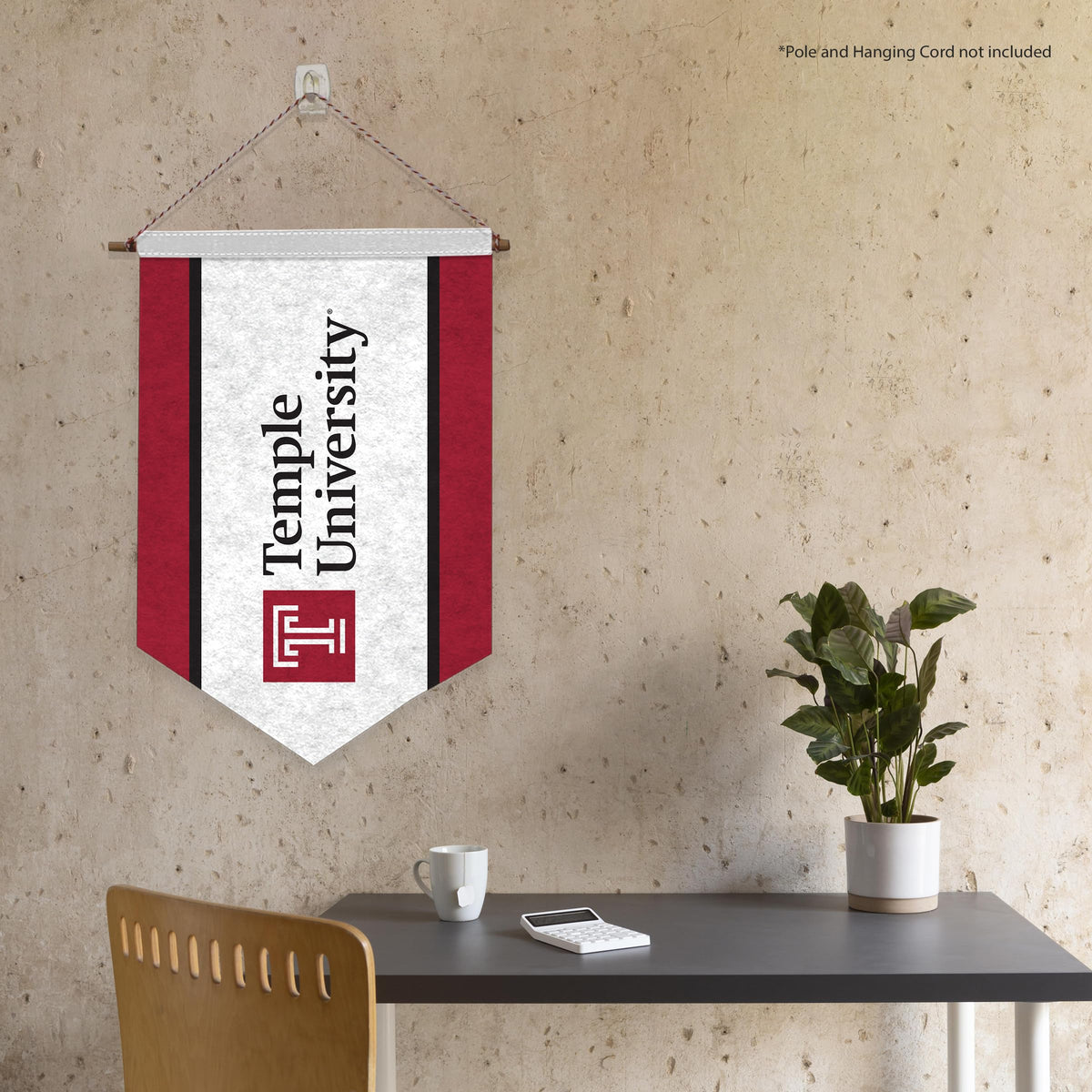 AGAS Temple University Vertical Wordmark Felt Banner 12 x 18 inch – Single Sided Printed Felt 1 Ply – Officially Licensed NCAA Product – Temple Owls Wall Banner with 1 inch Header and Heat Cut Edges
