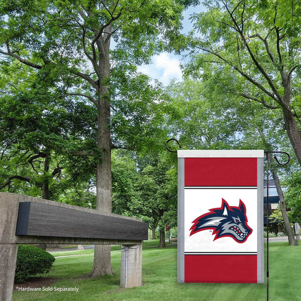 AGAS Stony Brook University Garden Flag 12 x 18 inch – Single Sided Printed Polyester Stony Brook Seawolves Wolf Head Design – Official NCAA SBU Product – Outdoor Display with Canvas Sleeve and Reinforced Stitching - Without Pole