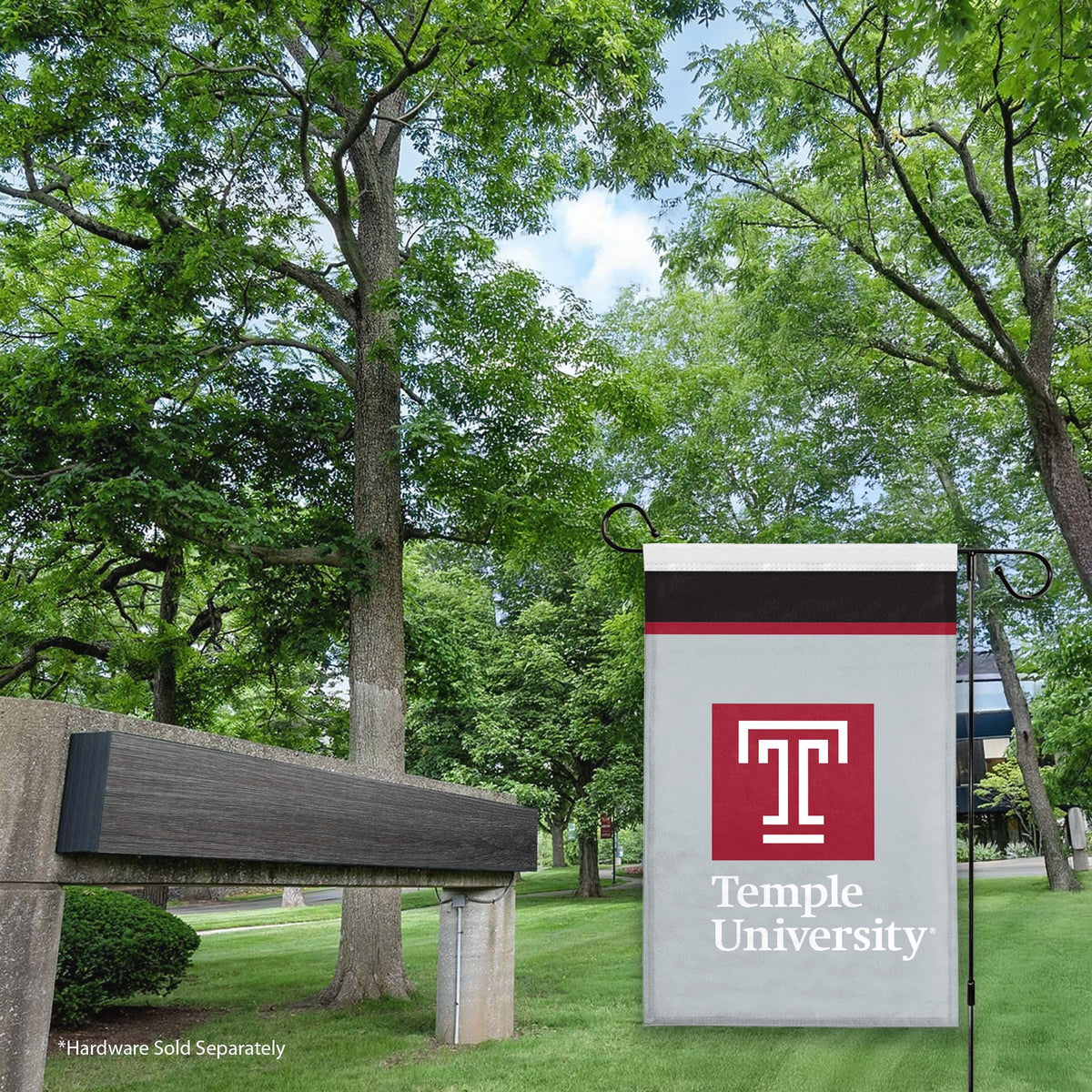 AGAS Temple University T Logo and Text Garden Flag 12 x 18 inch – Single Sided Printed Polyester with Bleed Through – Officially Licensed NCAA Product – Temple Owls Outdoor Flag with 1 inch Canvas Sleeve and Reinforced Stitching - No Pole Included