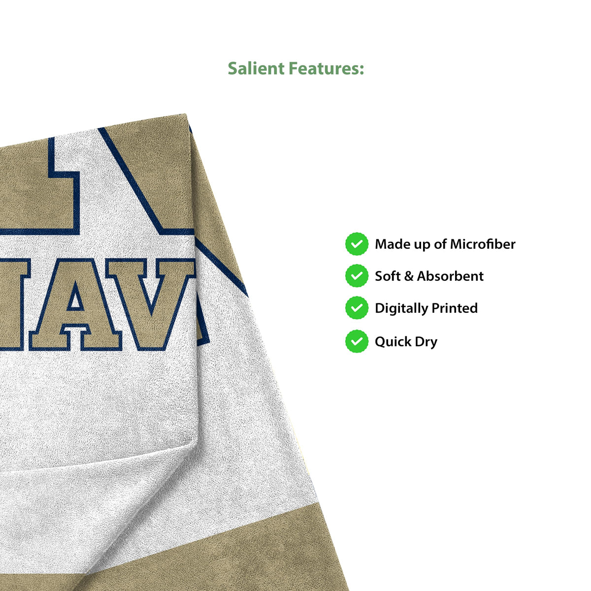 Navy Shipmen Large Beach Towel – 30" x 60" - Officially Licensed USA Naval Academy Merchandise - Unisex-Adult Microfiber Beach Poll Lounging Towel N Navy Towel