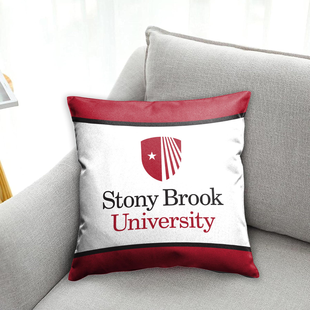 AGAS Stony Brook University Cushion Cover 18 x 18 inch – Printed Spun Polyester Stony Brook Seawolves Design – Official NCAA SBU Product – Pillow Cover with 16 inch Zipper Closure