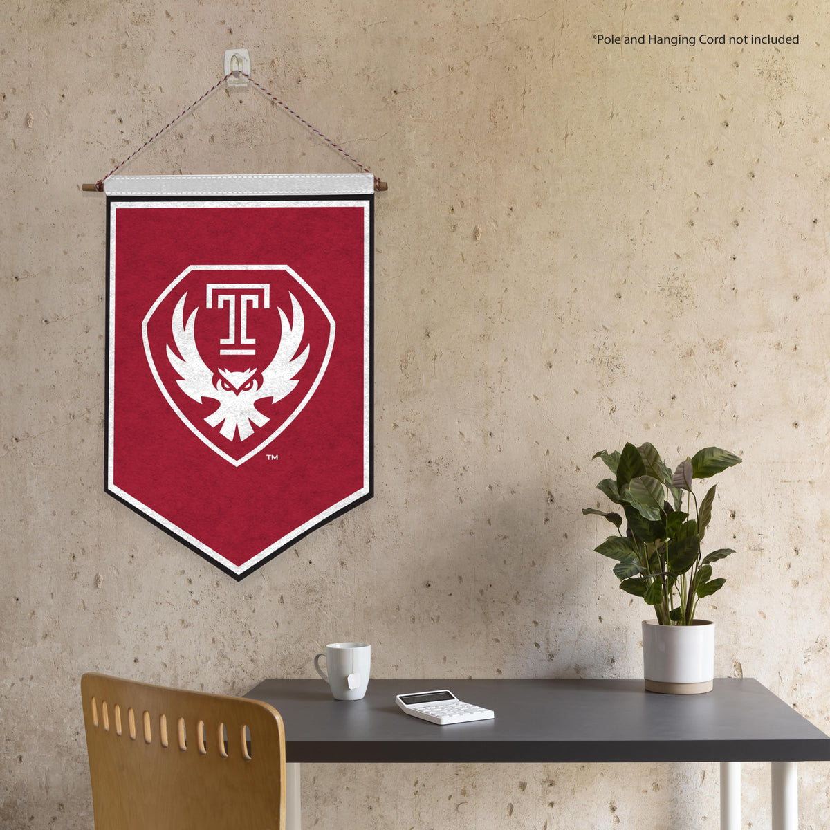 AGAS Temple Owls Owl Logo Felt Banner 12 x 18 inch – Single Sided Printed Felt 1 Ply – Officially Licensed NCAA Product – Temple Owls Wall Banner with 1 inch Header and Heat Cut Edges