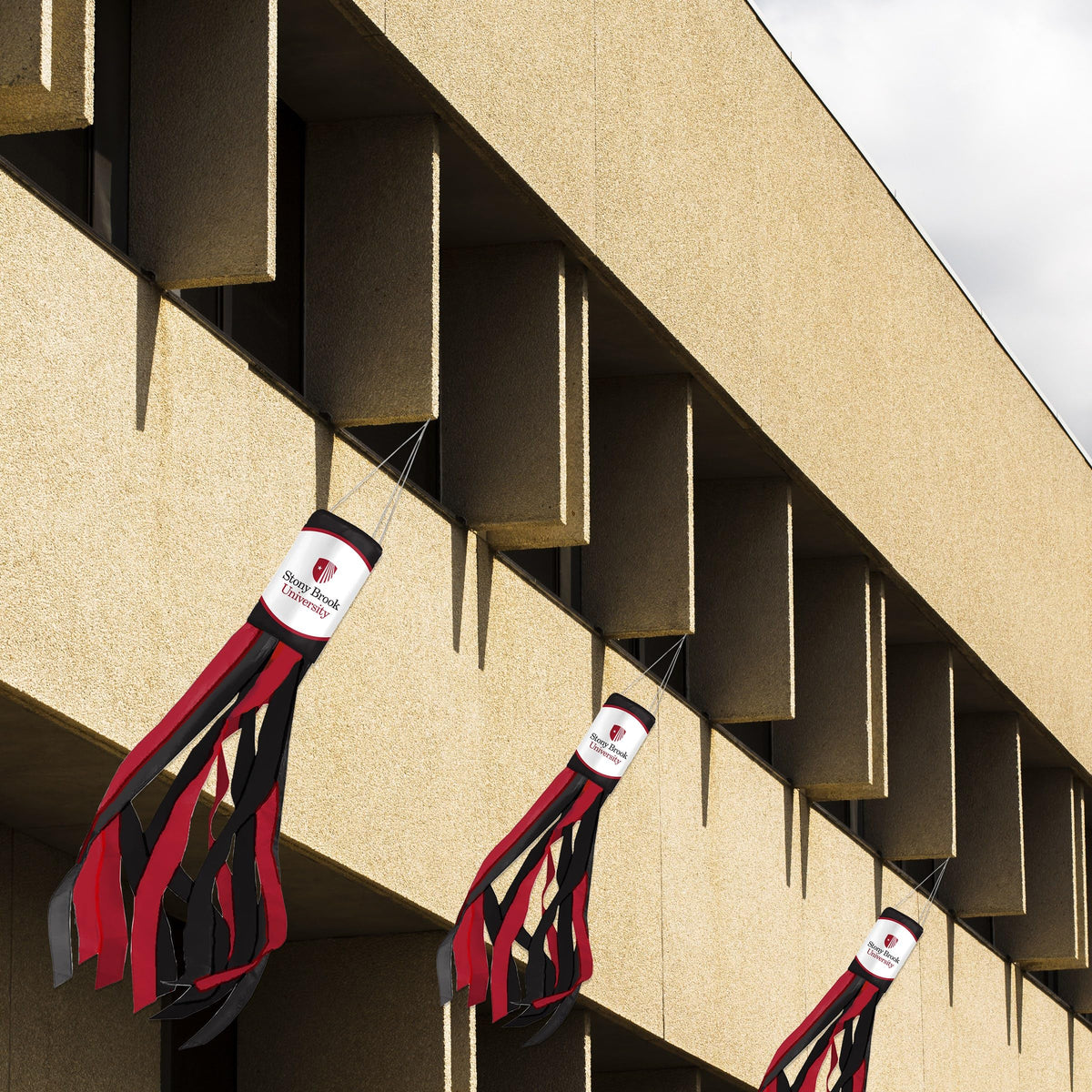 AGAS Stony Brook University Windsock 30 x 5.5 inch – Single Sided Printed Polyester Stony Brook Seawolves Windsock – Official NCAA SBU Product – Hanging Clip with Red Black and White Streamers